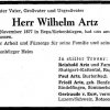 Artz Wilhelm 1877-1964 Todesanzeige